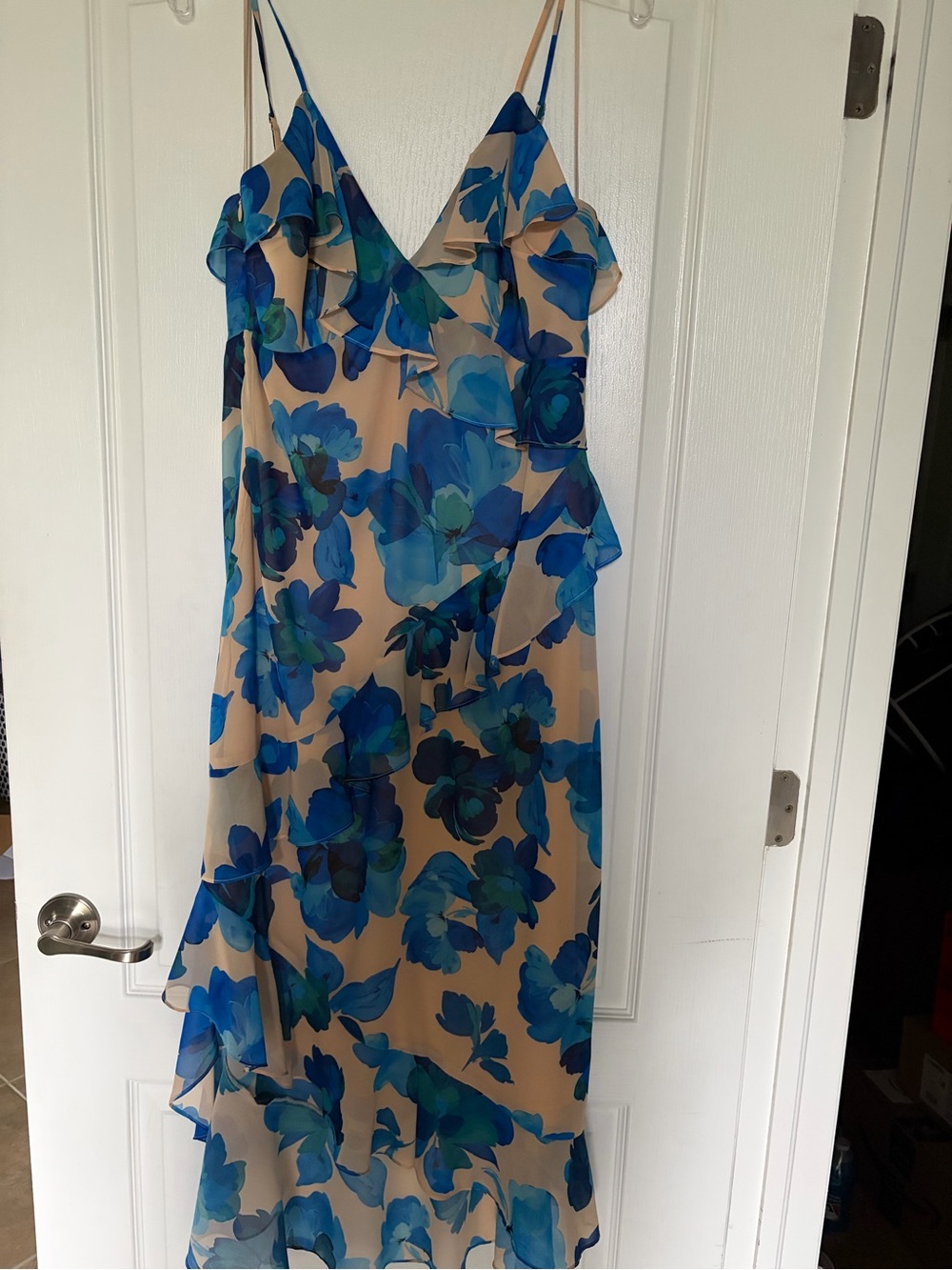 Lost + Wander Beige Maxi Dress with Blue Floral Print